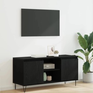 vidaXL TV-Schrank, schwarz Eichen-Optik, 104 cm breit, mit Türen und Regalen.