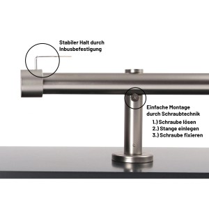 Deco-Raum Gardinenstange nach Maß 1-Lauf Kappe Ø 25mm Edelstahl-optik 280cm