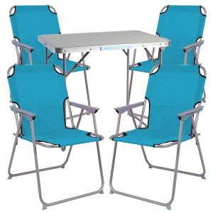 Mojawo 5-teiliges Campingmöbel-Set, petrolfarben, mit Tisch und 4 Stühlen.