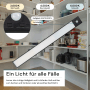 Schwarze LUXULA LED Unterbauleuchte mit Akku im Regal, Lichtfarbe einstellbar.
