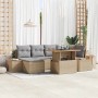 Beiges 7-teiliges vidaXL Garten-Sofa-Set mit Stauraum aus Poly Rattan.