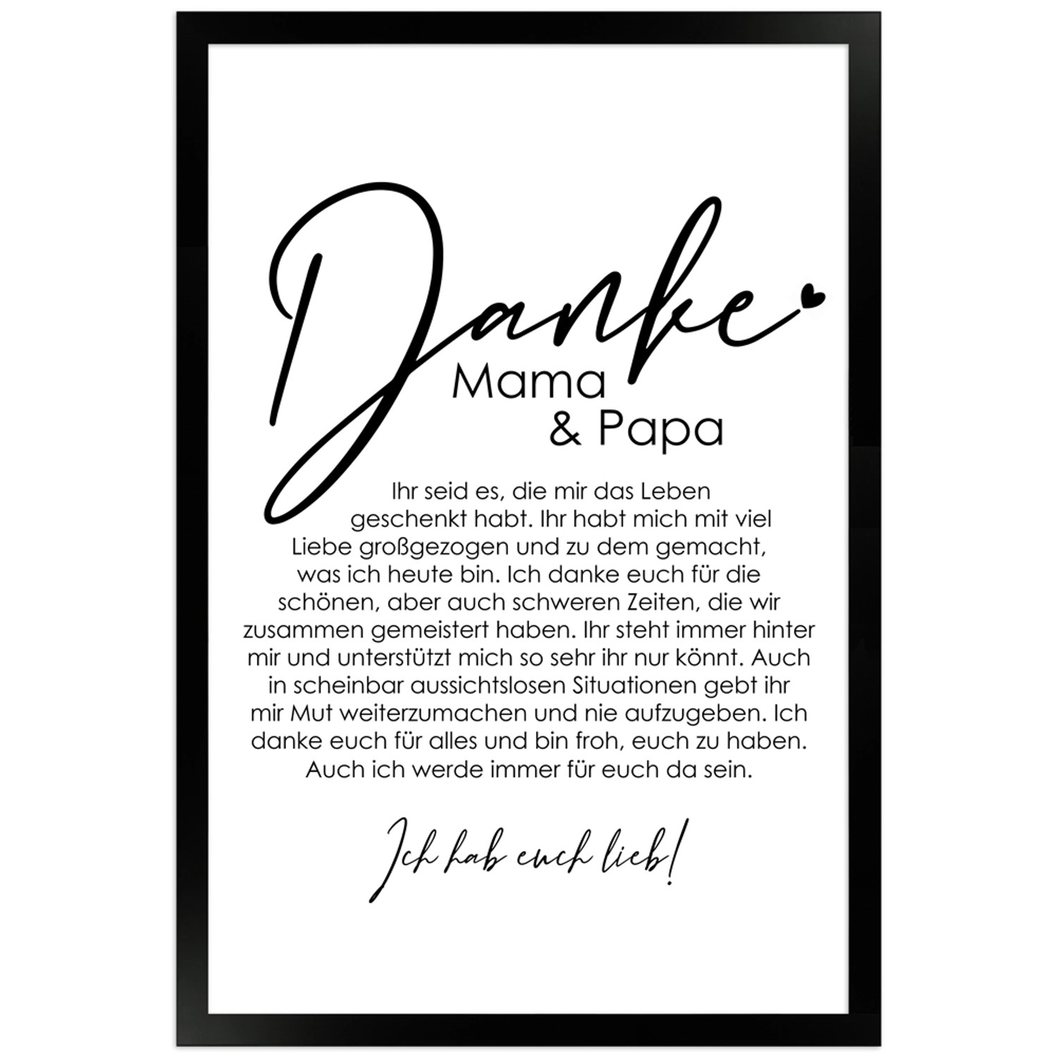 WANDStyle Gerahmtes Poster Danke Mama und Papa 30 x 45 cm Geschenkidee für günstig online kaufen