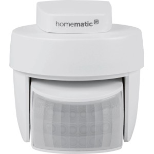 Weißer Homematic IP Bewegungsmelder mit Dämmerungssensor für außen. Kompaktes Design, graue Sensorlinse. Hausautomation.