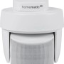 Weißer Homematic IP Bewegungsmelder mit Dämmerungssensor für den Außenbereich, Smart Home Hausautomation.