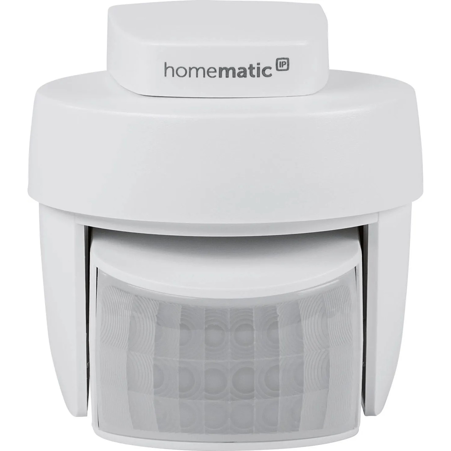 Weißer Homematic IP Bewegungsmelder mit Dämmerungssensor für den Außenbereich, Smart Home Hausautomation.