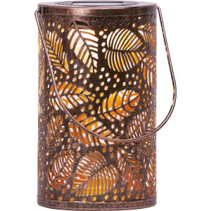 Solarlaterne mit Blattmuster, Metall, warmweißes LED-Licht, 20x12cm, für Garten & Balkon.