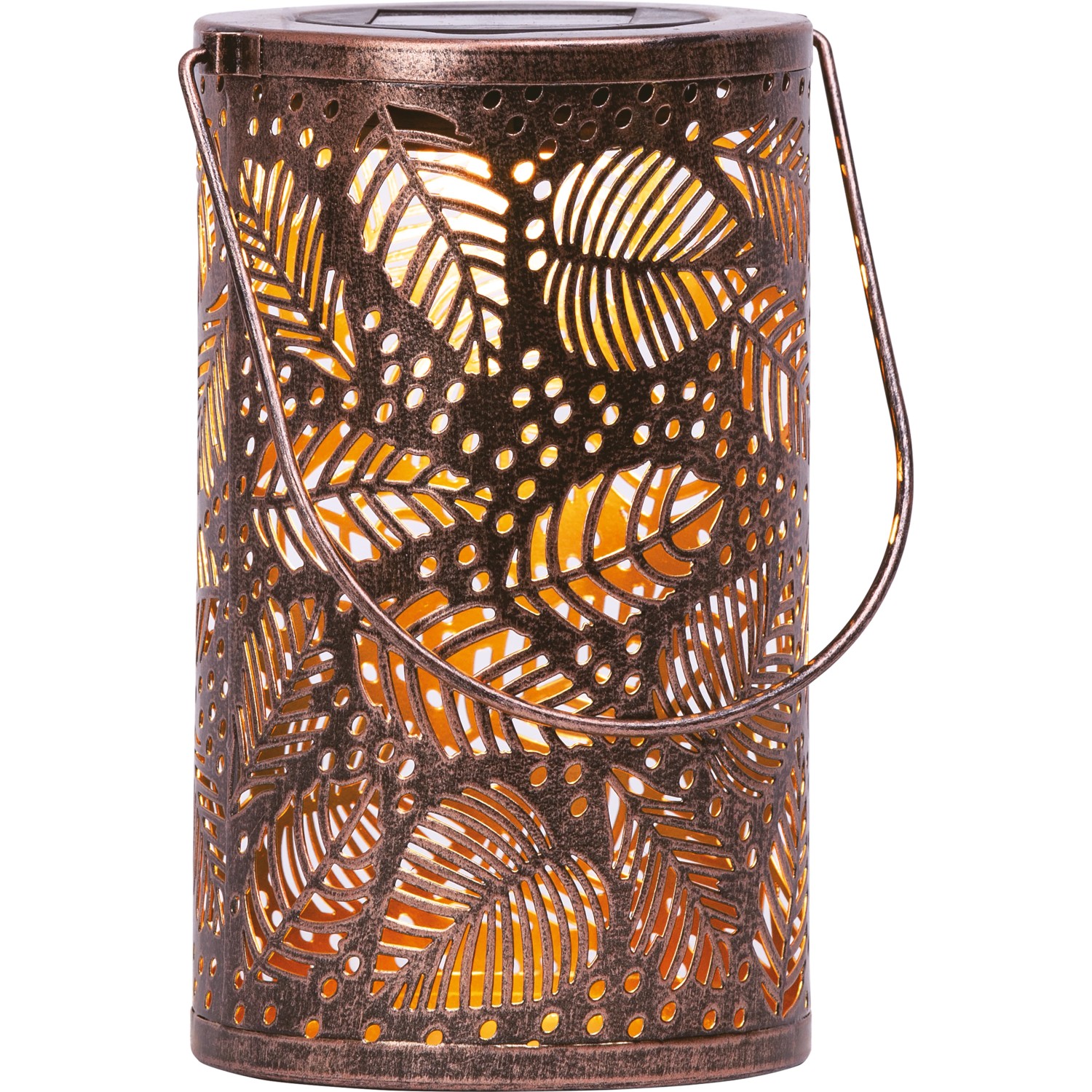 Solarlaterne mit Blattmuster, Metall, warmweißes LED-Licht, 20x12cm, für Garten & Balkon.
