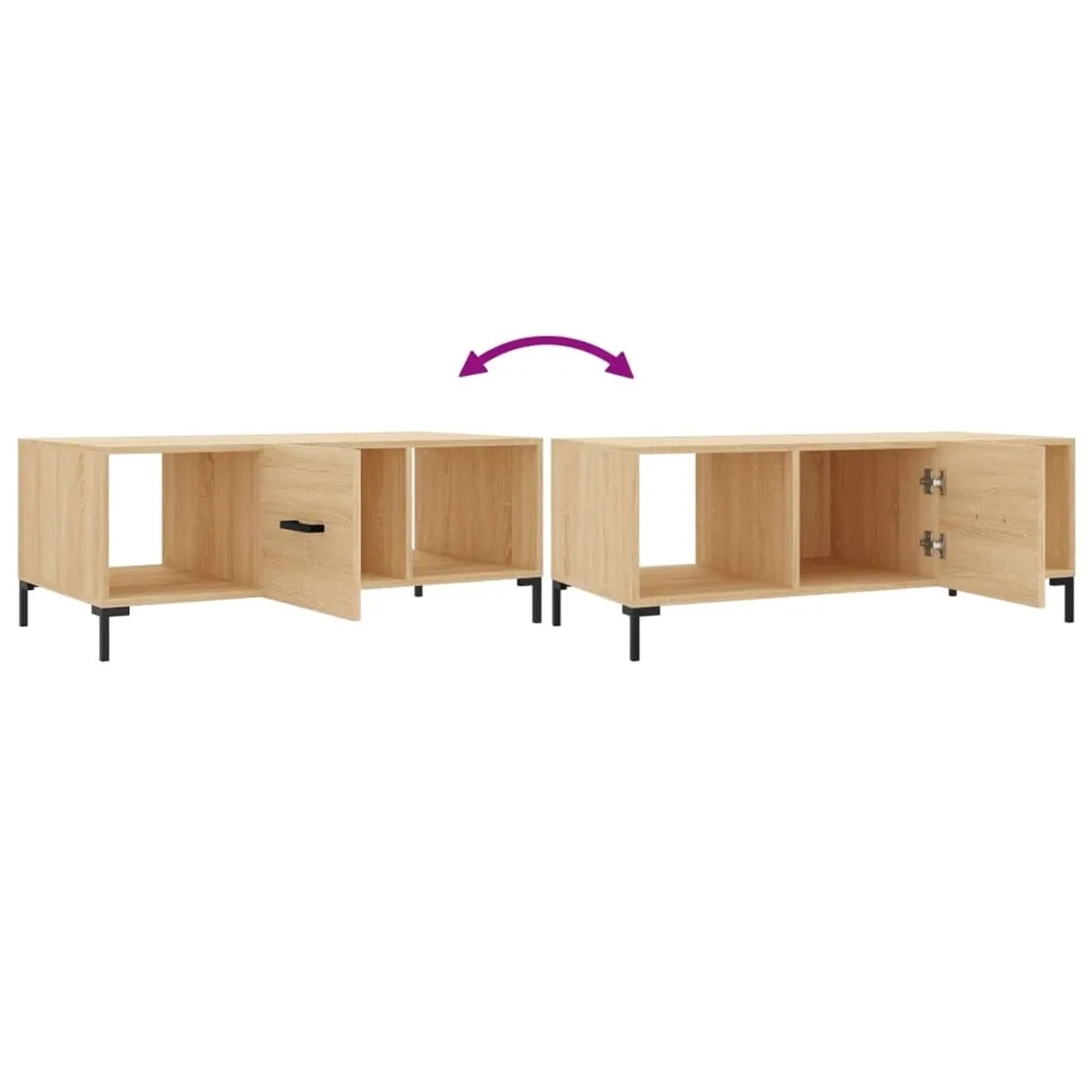 vidaXL Couchtisch Sonoma-Eiche, 102x50x40 cm, Holzwerkstoff mit Fächern und Tür.
