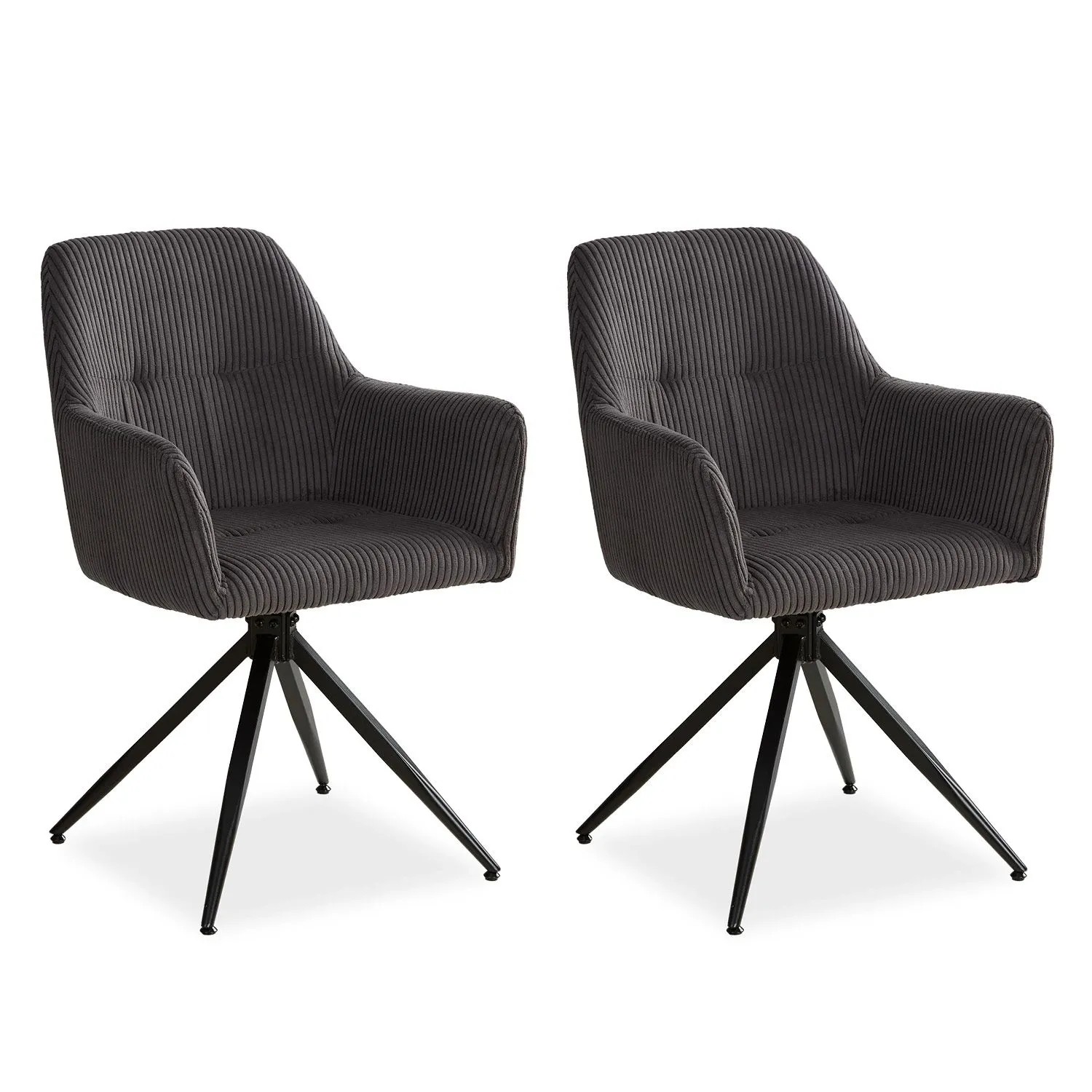Homestyle4u 2er Set Polsterstühle Drehbar Esszimmer in Grau 2727