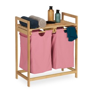 Relaxdays Wäschekorbregal Bambus Natur Rosa mit Ablage 73 cm x 64 cm x 33 cm 4,3 kg