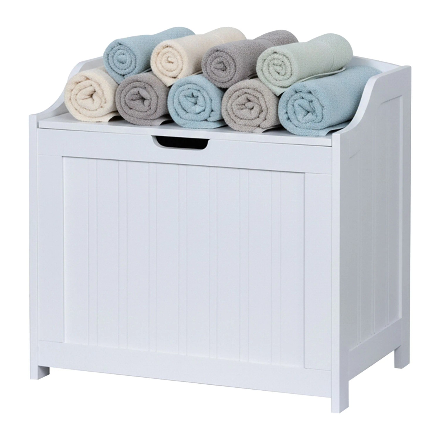 Relaxdays Wäschetruhe MDF Weiß Soft Close 56 cm x 36 cm x 53 cm