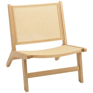 HOMCOM Loungesessel aus Naturholz mit Rattansitz und -lehne, armloser Relaxsessel für Wohnzimmer.