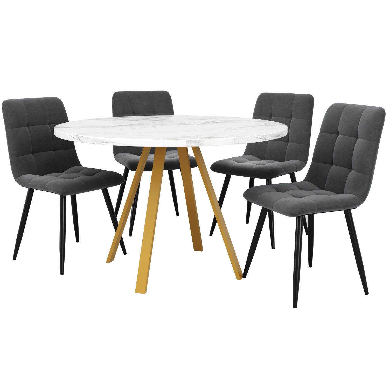 Merax Esstisch Set Rund 80cm Mit 4 Samtstühlen Grau