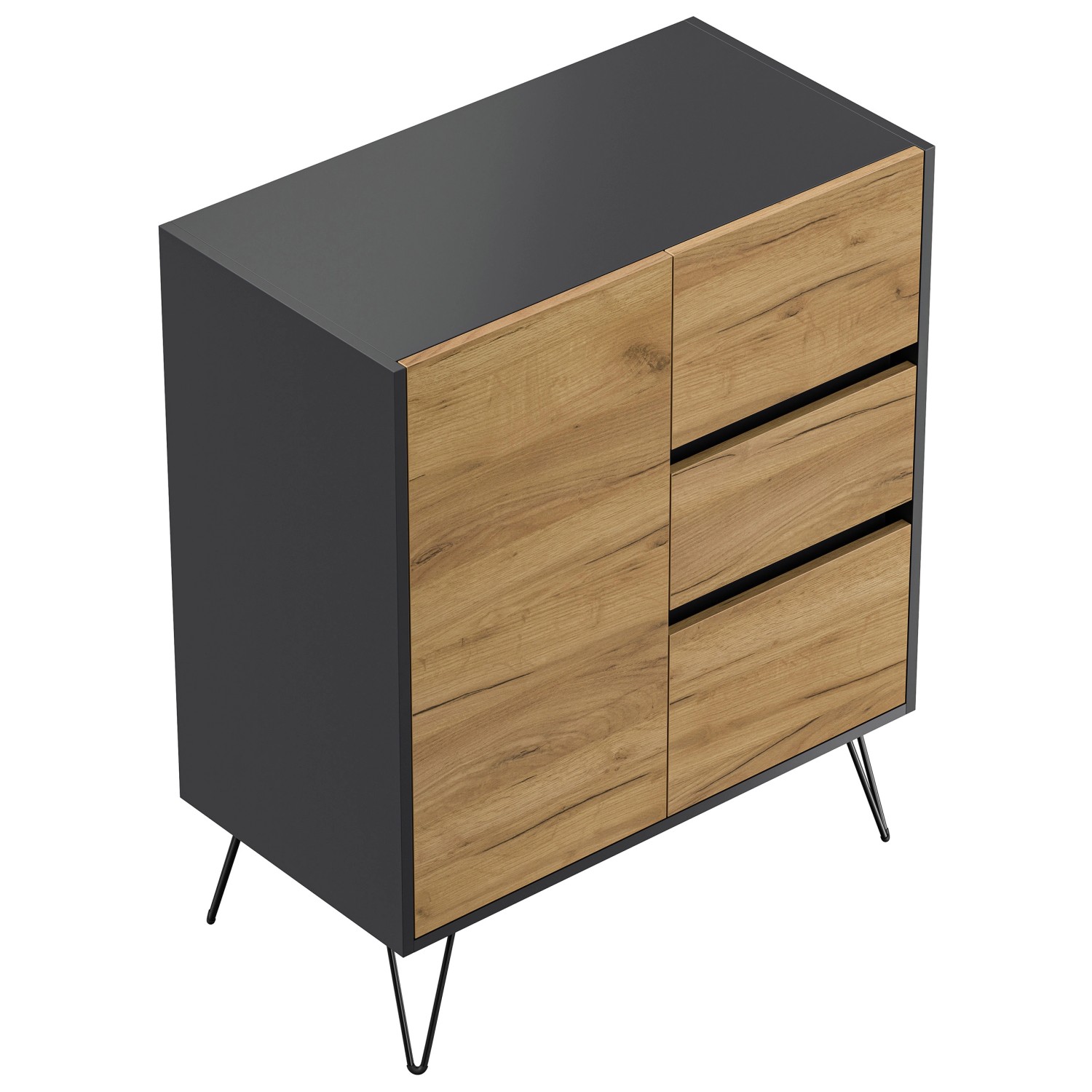 Posseik Sideboard Industrial K 3 Schubladen 1 Tür 80 cm Grafit Eiche Front günstig online kaufen