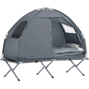 SoBuy 4in1 Zelt mit Liege, Schlafsack und Kissen in Grau. Ideal für Camping.