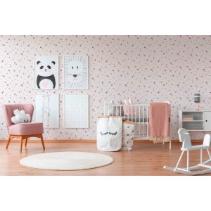 Kinderzimmer mit A.S. Création Tapete Boys & Girls 6, Herzen lila-beige.