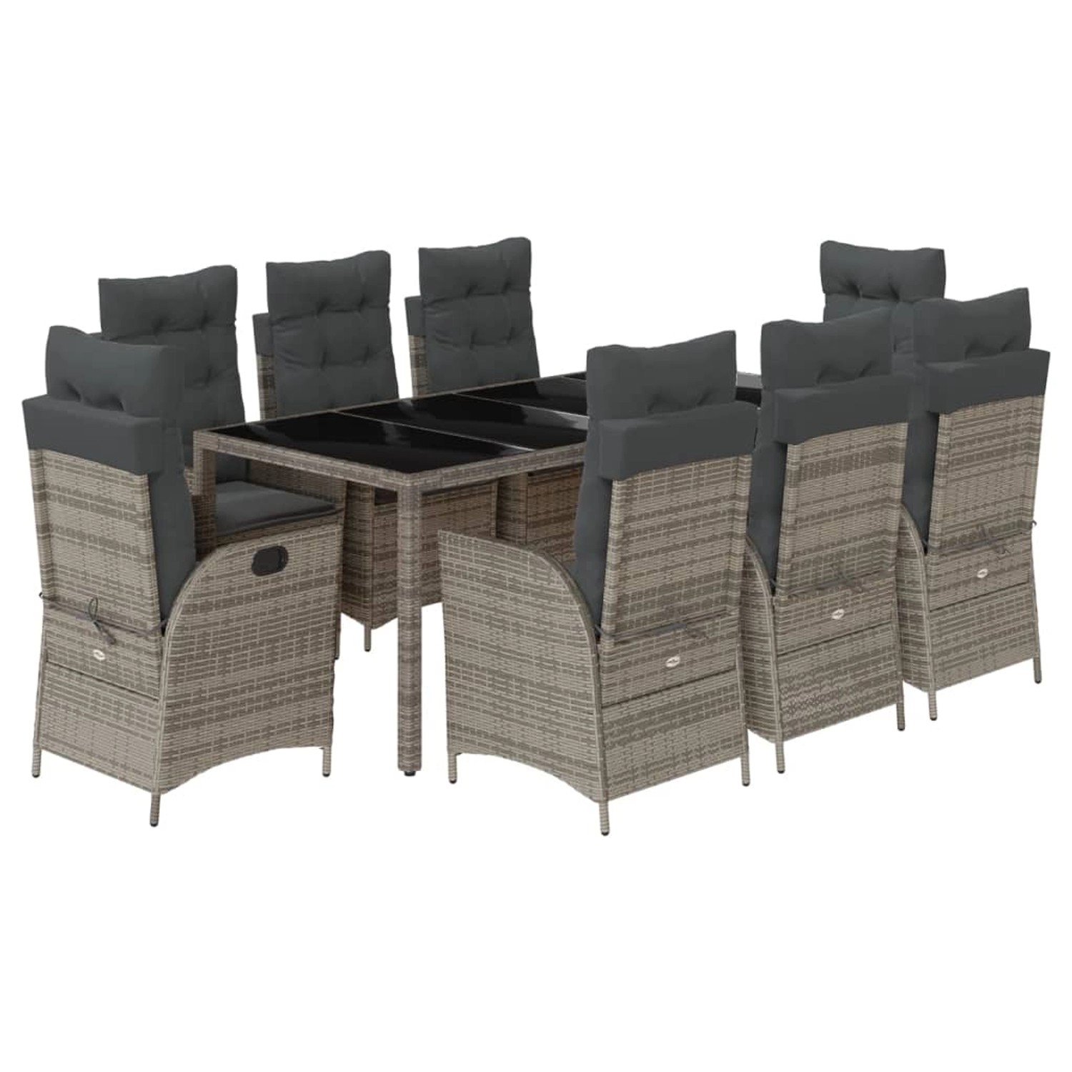 vidaXL 9-Tlg Garten-Essgruppe mit Kissen Grau Poly Rattan 3213084 günstig online kaufen