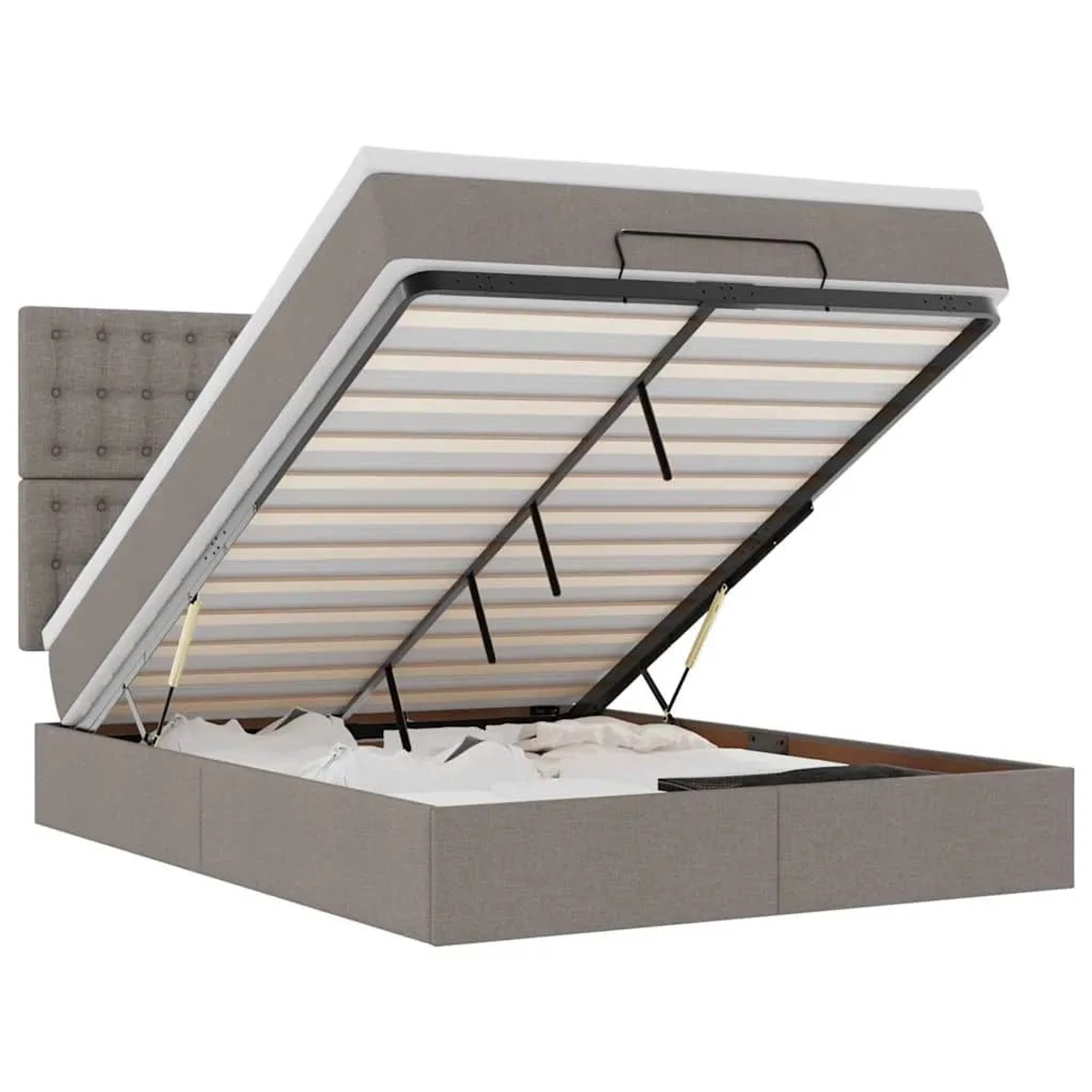 vidaXL Ottoman-Bett mit Matratze und LEDs Taupe 140x190 cm Stoff 3314173