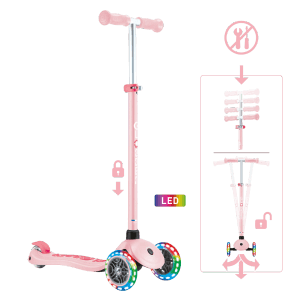Globber Primo Plus Lights Tretroller Kinder 120/80mm ABEC 9 3-Rädrig Höhenverstellb LED-Leuchtrollen Pastellrosa