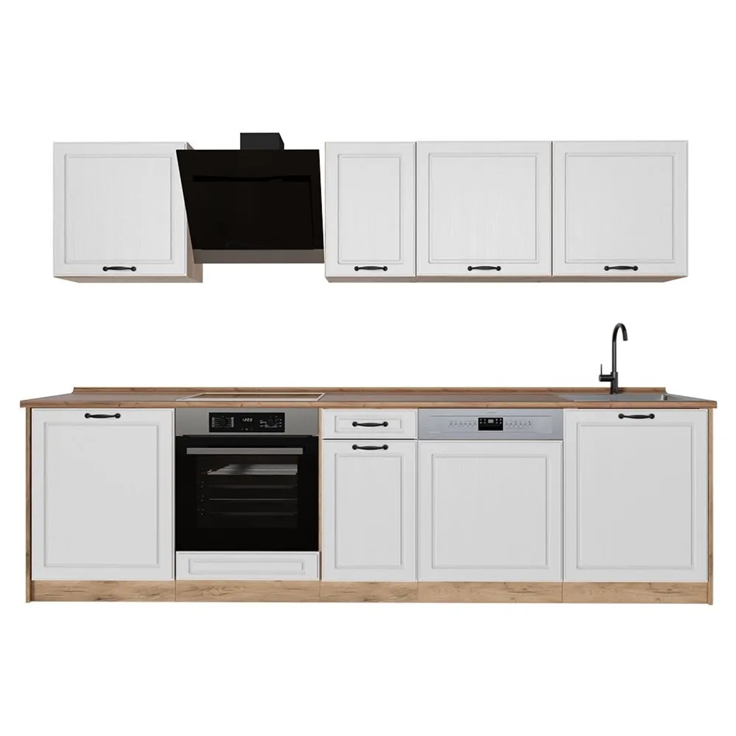 Vicco Küchenzeile R-Line Weiß Landhaus/Goldkraft Eiche 280 x 207 Arbeitsplatte Goldkraft Eiche Art Nr 67915