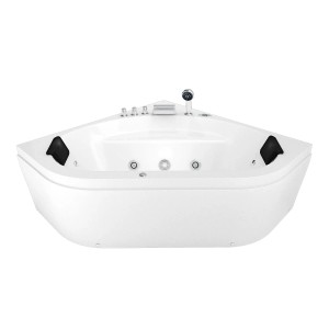Weiße AcquaVapore Eck-Badewanne W20R-TH 140x140 mit Radio und Nackenkissen.