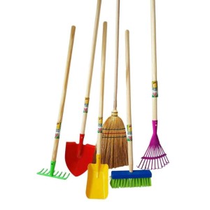 Galaflor Gartenset für Kinder, 6-teilig: Schaufel, Rechen, Besen mit Holzstiel, bunt.
