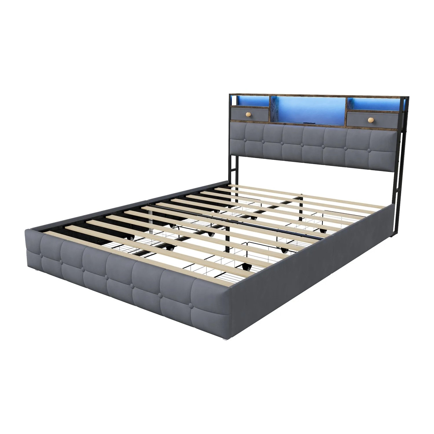 PXloue Polsterbett 160x200 Schubladenbett aus Samt mit  Schubladen & LED