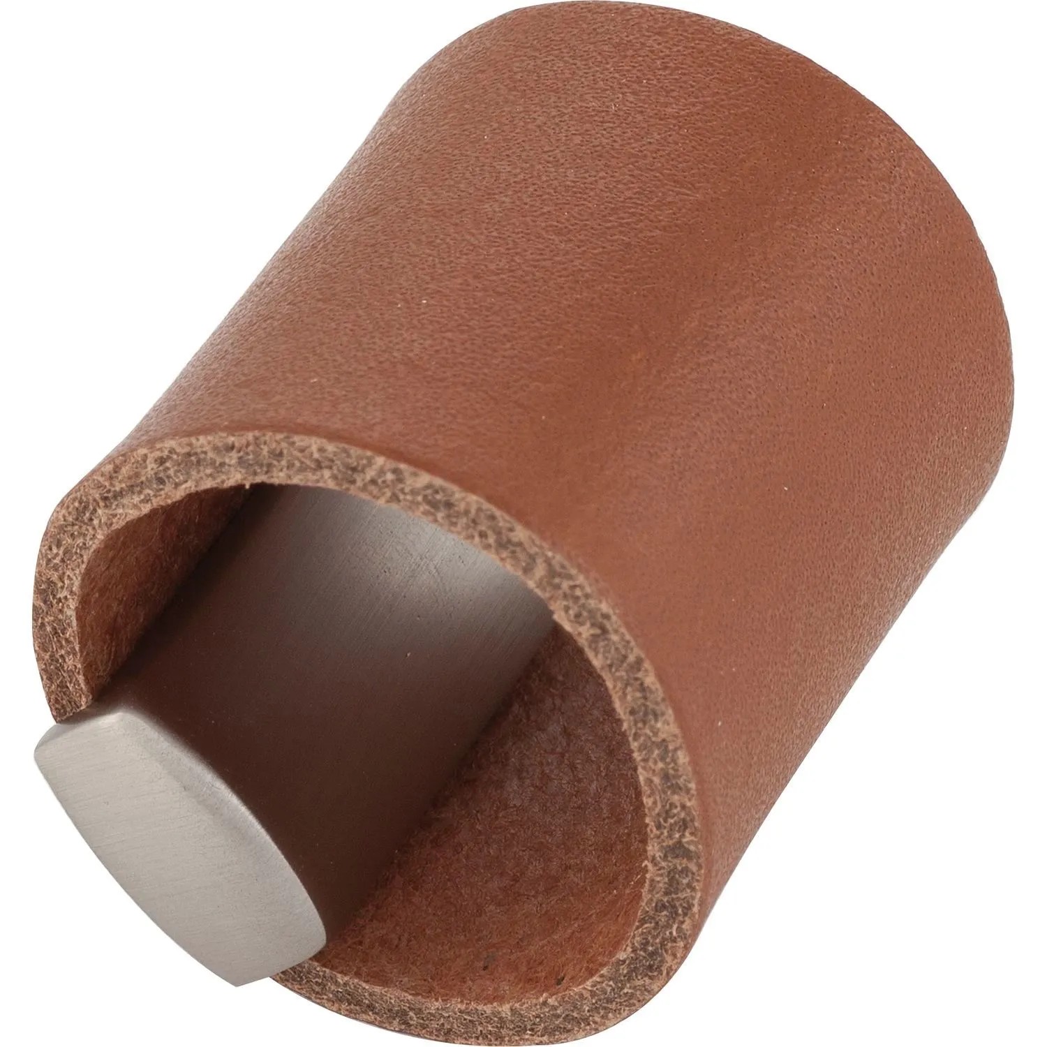 Furnipart Möbelknopf Drum La 32 mm Breite 40 mm Leder Braun Edelstahl-Effekt