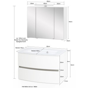 Held Möbel Waschtisch-Set Salerno, 80cm, Wotaneiche/Graphitgrau mit Glasbecken. Badmöbel-Set mit Spiegelschrank.