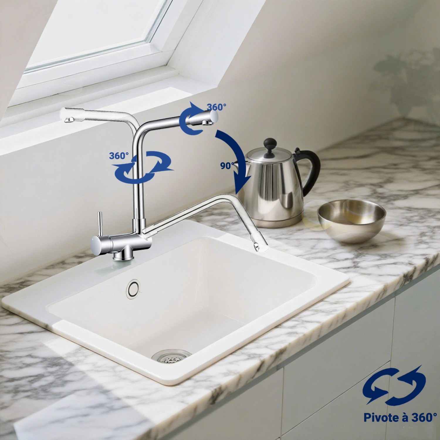 AICA Wasserhahn Faltbare 360° Drehbare Chrom Küchenarmatur 304 Edelstahl Hochdruckfest Mischbatterie Spültischarmatur_4