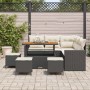 Schwarzes 9-teiliges vidaXL Garten-Sofa-Set aus Poly Rattan mit Tisch und Hockern.