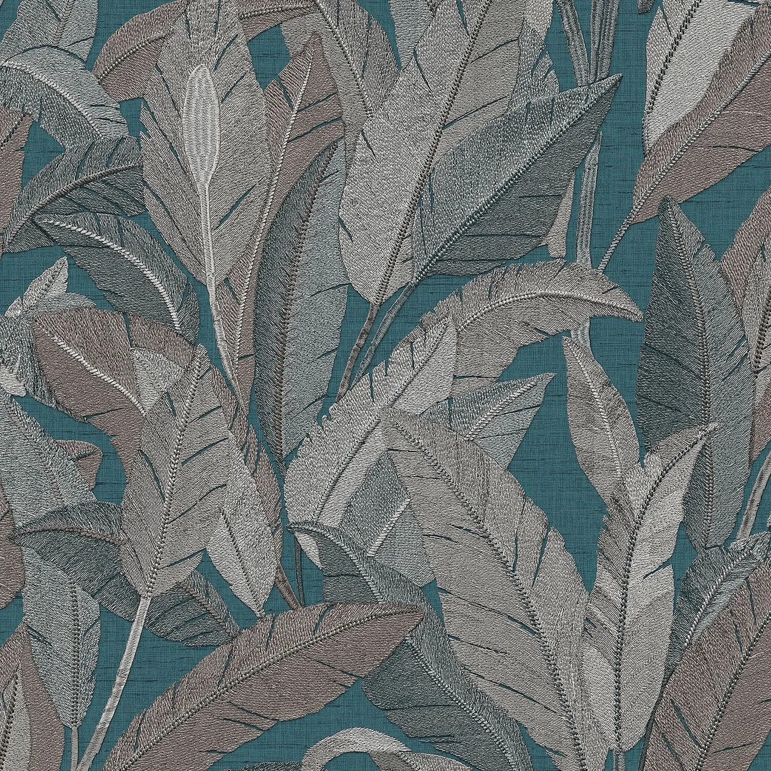 PROFHOME Re521056-Di Exklusive Luxus Tapete Floral Petrol Silber-Grau 0,53 m x 10,05 m  5,33 m2