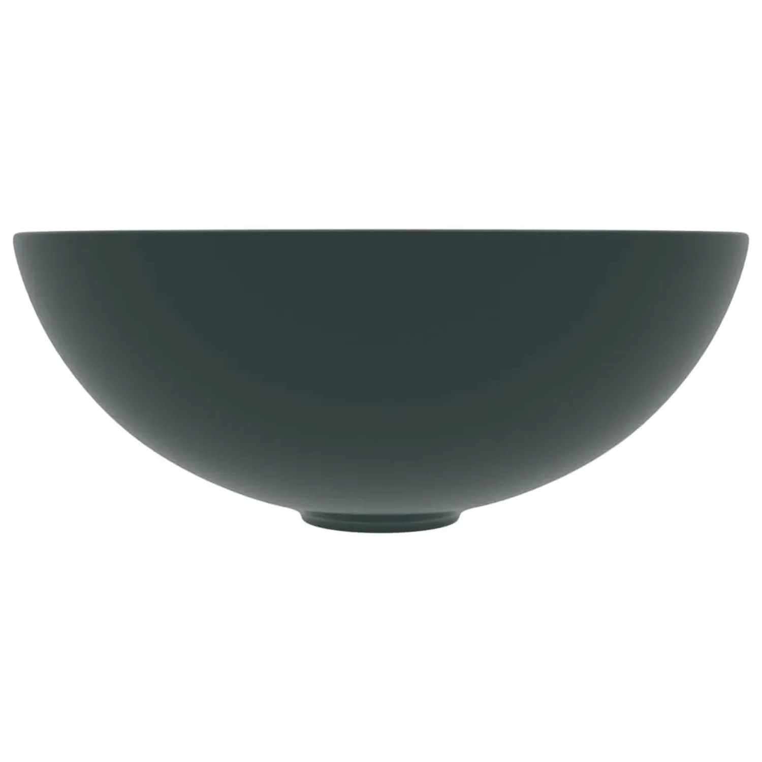 Rundes, dunkelgrünes Keramik-Aufsatzwaschbecken. Elegantes Badwaschbecken mit matter Oberfläche für Waschtischmontage.