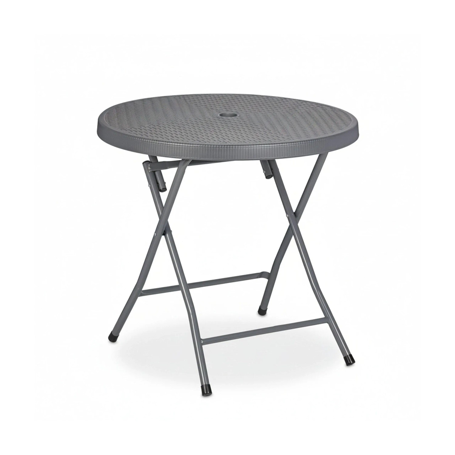 Relaxdays Gartentisch Kunststoff Stahl Grau Klappbar Rattanoptik 74 cm x ø 80 cm 6,4 kg