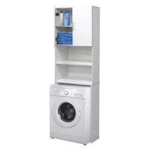 Weißer Waschmaschinenschrank 190 cm hoch mit Regalen für Bad & Waschküche.