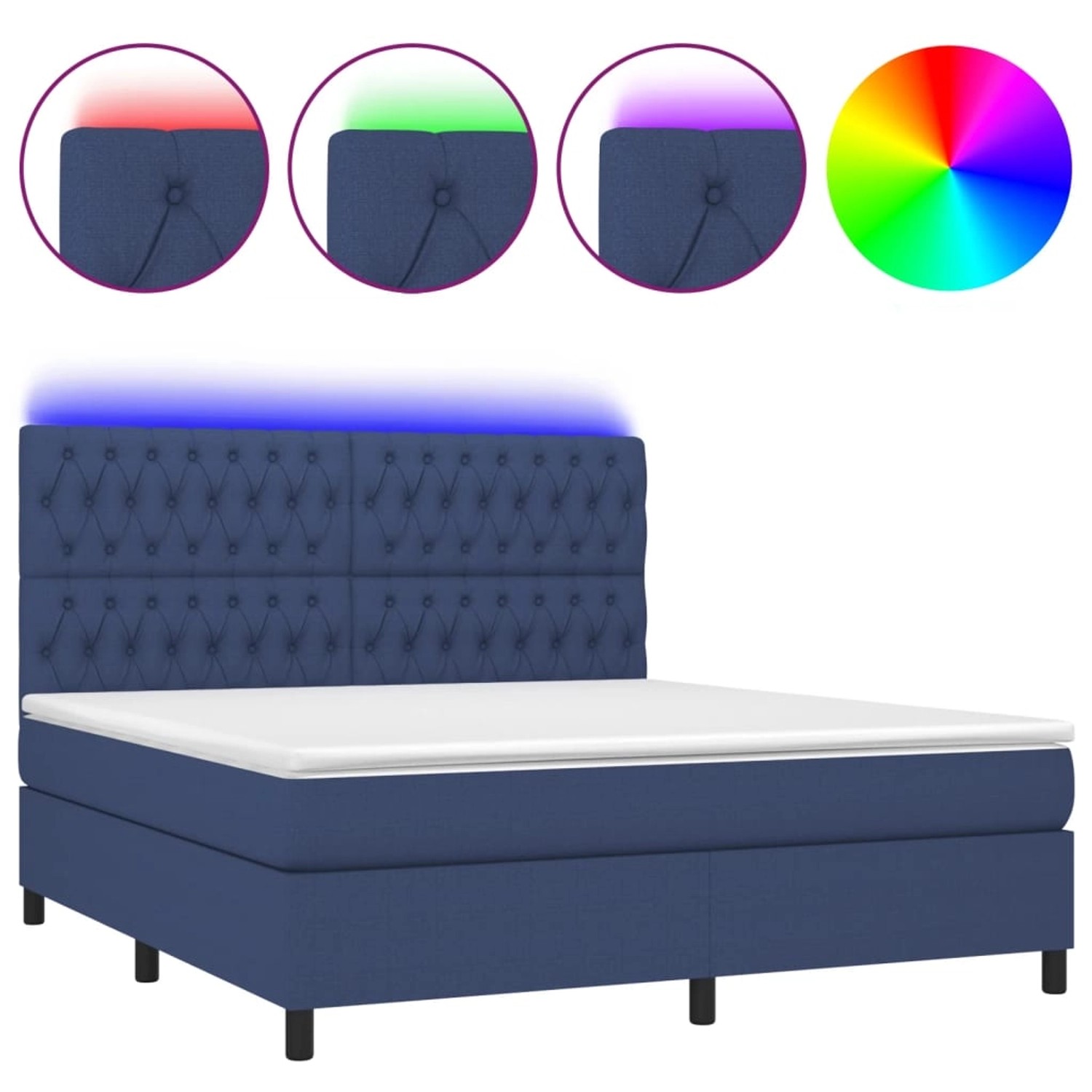 vidaXL Boxspringbett mit Matratze & LED Blau 160x200 cm Stoff 3135131 günstig online kaufen