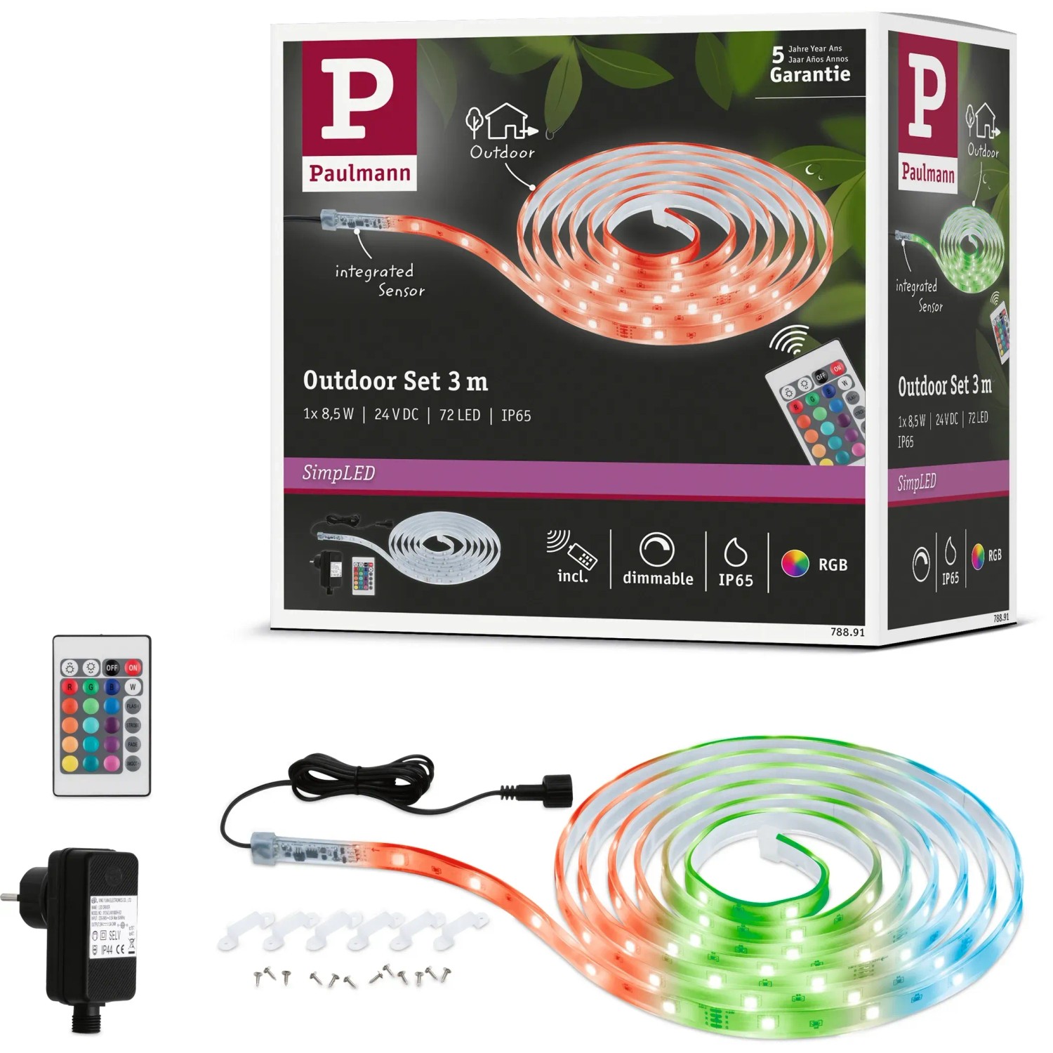 Paulmann SimpLED RGB LED-Streifen 3m für Außen, Komplettset mit Farbwechsel und Zubehör.