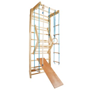 CCLIFE Sprossenwand Turnwand Gym Klettergerüst Holz Sportgerät mit Stange Fitness Kinder Erwachsene Blu