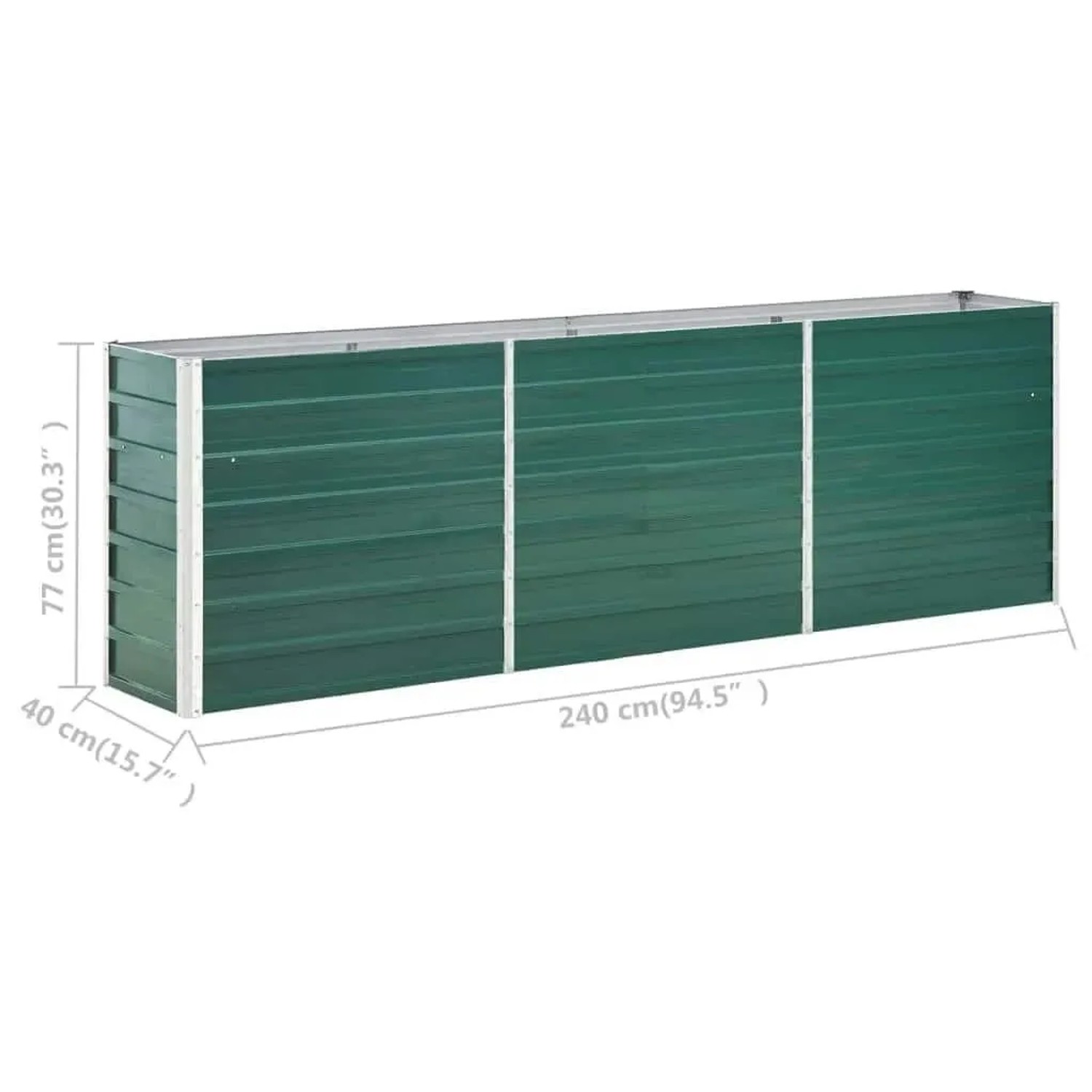 Grünes, verzinktes Stahl-Hochbeet (240x40x77 cm) von furnicato für Garten, Terrasse oder Balkon.