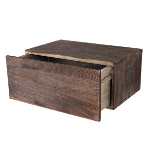 Braunes MCW Wandregal C55 mit Schublade aus Paulowniaholz, teilmontiert.