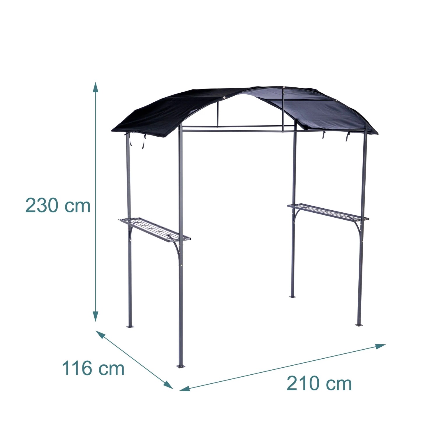 Relaxdays Grillpavillon Stahl Anthrazit Wasserabweisend Pulverbeschichtet mit Seitenablagen 230 cm x 210 cm x 116 cm_4