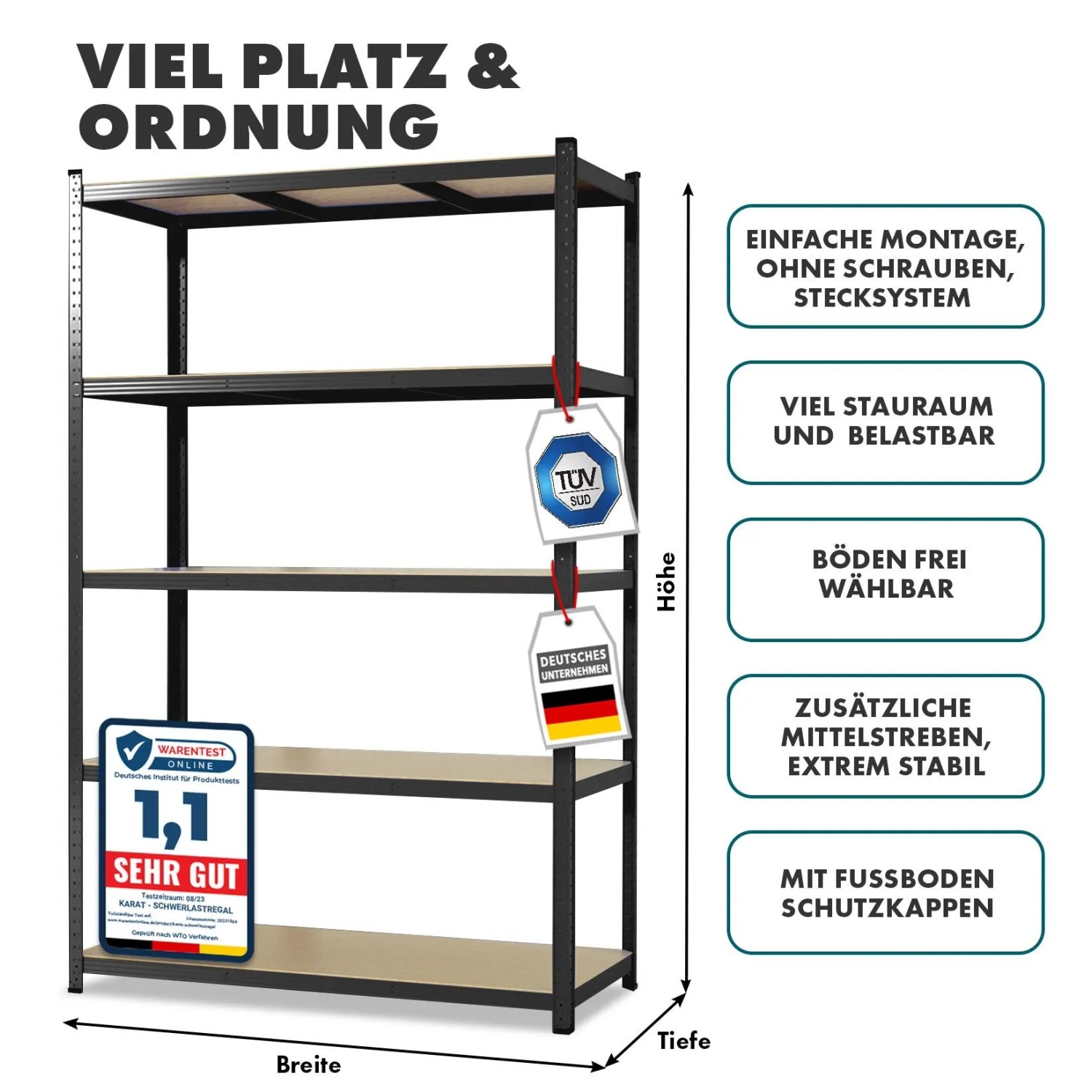 KARAT Schwerlastregal Lakota 2er Set Traglast bis 875 kg Schwarz 180 x 90 x 40 cm_7