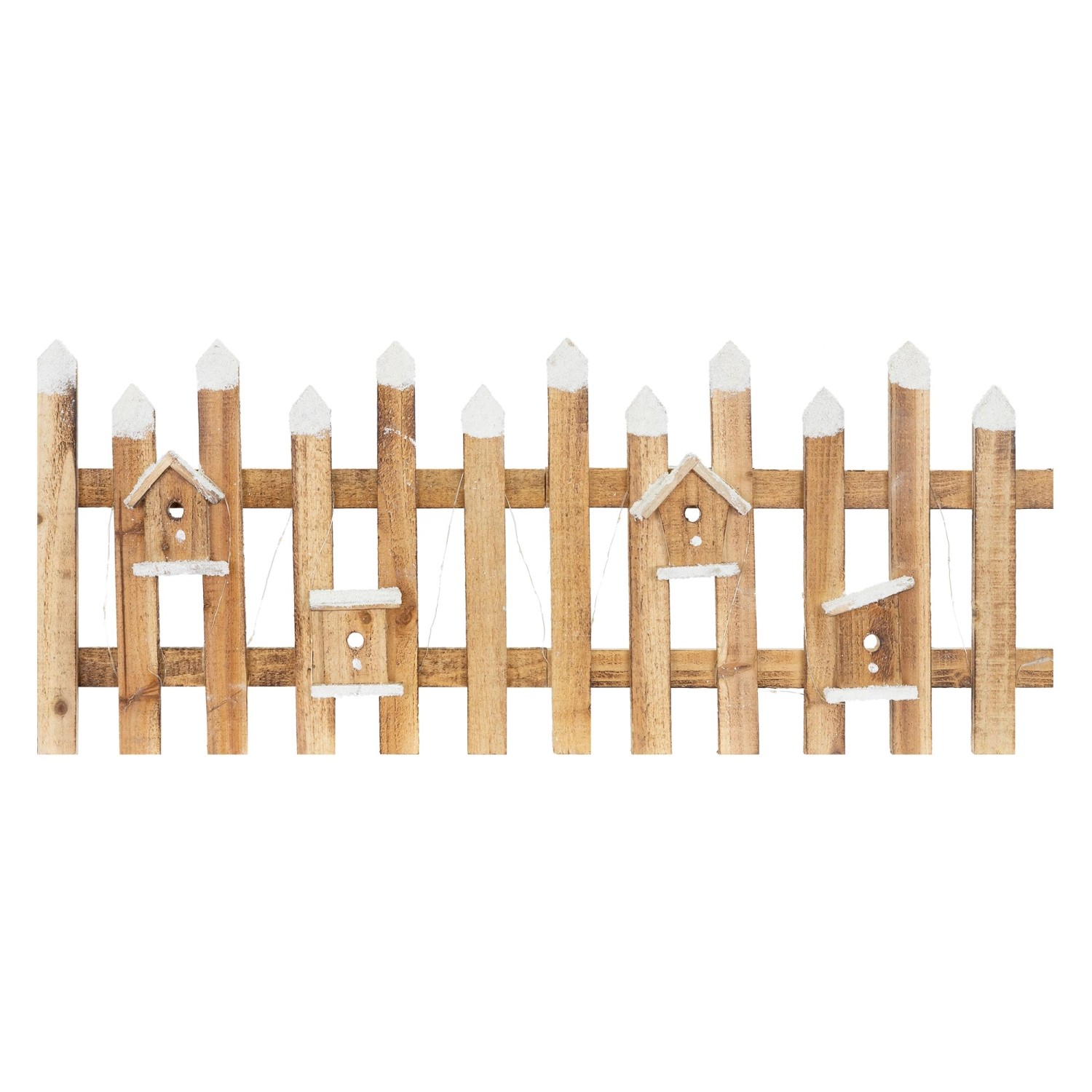ECD Germany Deko Holz Zaun mit LED in Natur 98 x 39 cm mit Vogelhäuschen Mi günstig online kaufen