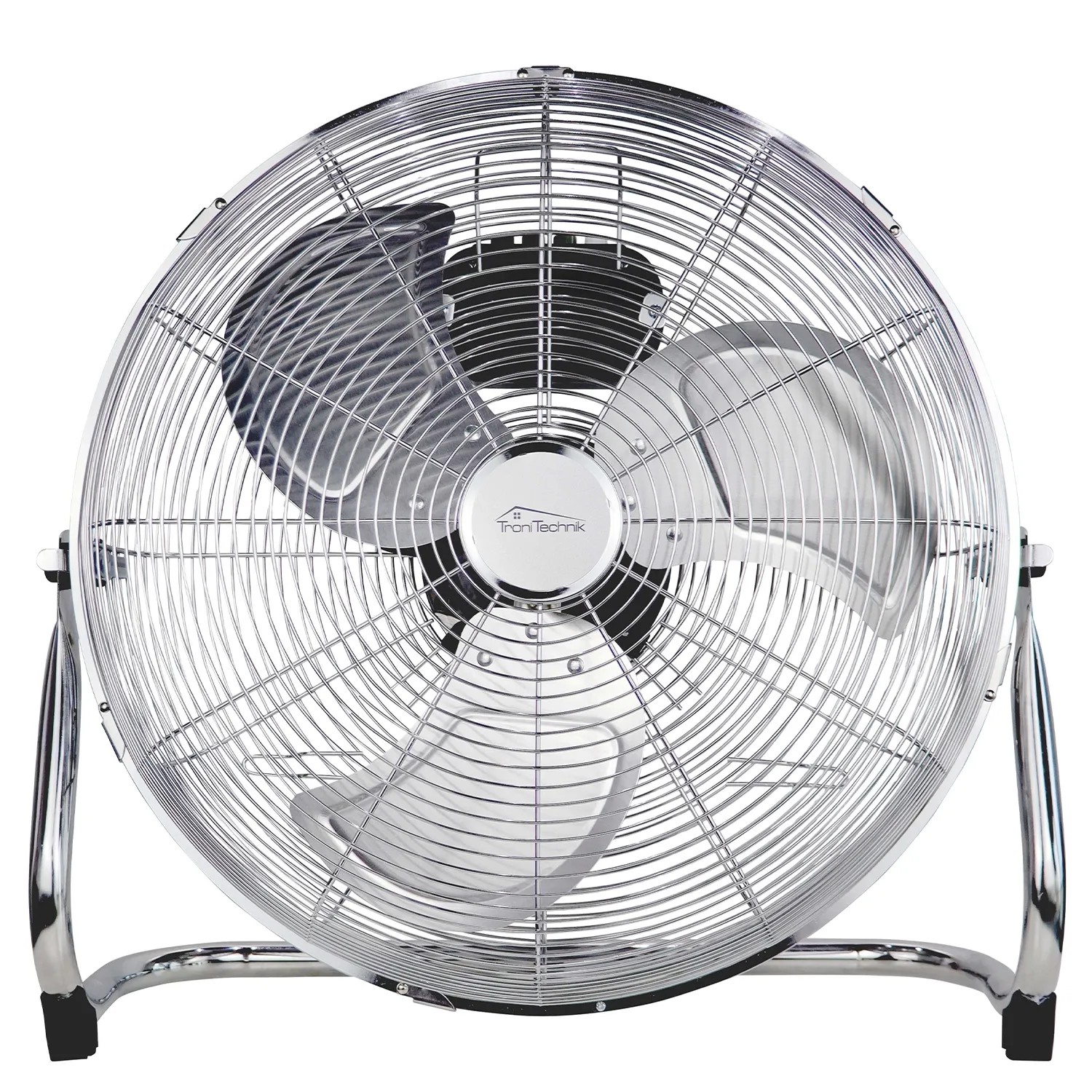 TroniTechnik Bodenventilator Windmaschine, 100W, ⌀45cm, drei Geschwindigkeitsstufen, silberfarben.