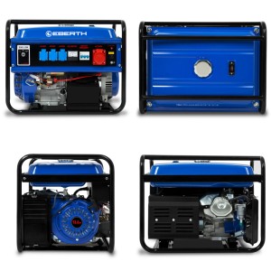 EBERTH Notstromaggregat 5500W, 3-Phasen Stromerzeuger mit E-Start, 4 Ansichten.
