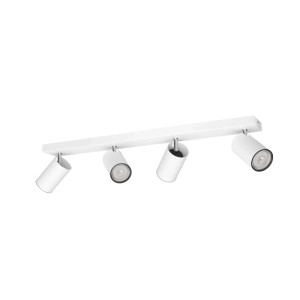 Weißer Kosipo 4er-LED-Spotbalken mit drehbaren, zylindrischen Spots. Modernes Design für gezielte Beleuchtung.