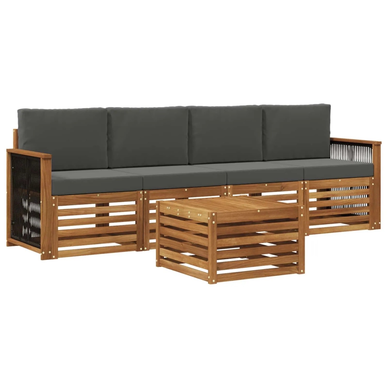 vidaXL Outdoor-Sofagarnitur mit Kissen 5 Stk Natur und Anthrazit 3383993