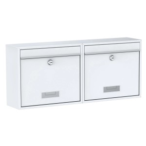 Basi Briefkasten Set, 2 weiße Stahl Briefkästen BK 900 für Wandmontage.
