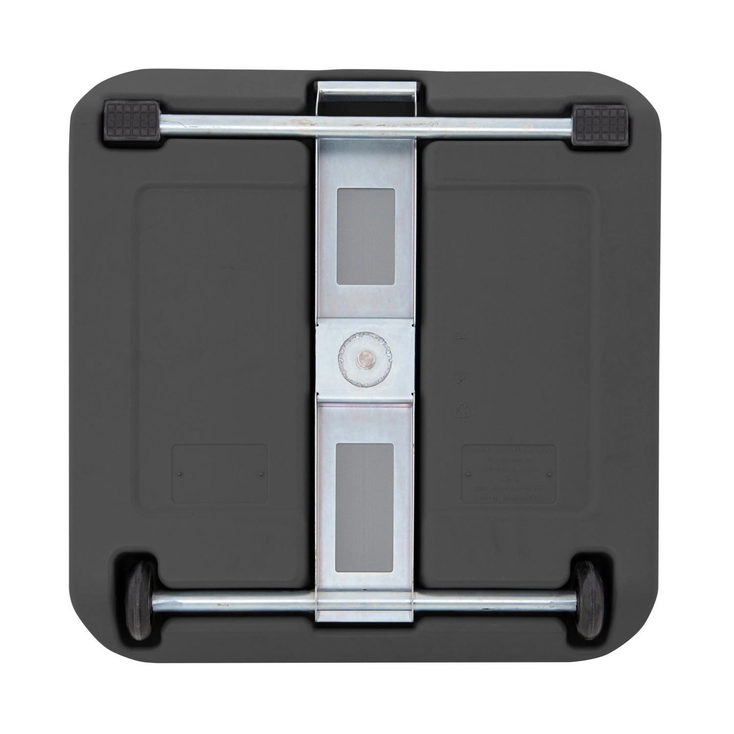 Unterseite des anthrazitfarbenen Doppler Füllsockel Active Fill-It 3-in-1 mit Rollen.