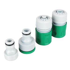 Tifler Gartenschlauch Adapter Set, 4-teilig, 1/2 Zoll, mit Wasserstop für Bewässerungssysteme.